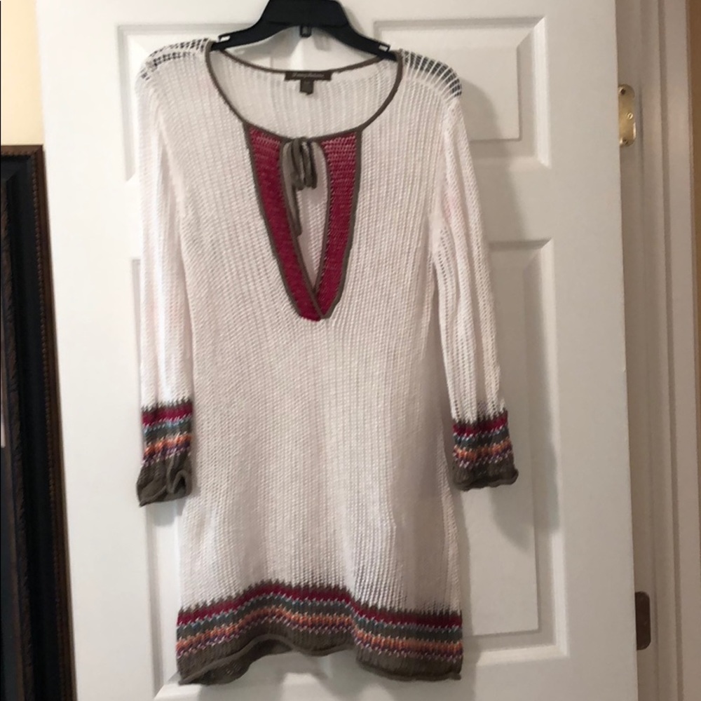 Tommy Bahama White Knit Swim Coverup with Pink and Brown Trim